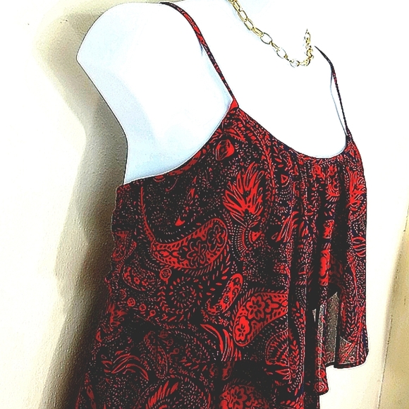 Sundress Sheer Chiffon lined red navy blue paisley Ruffled Whimsigoth Fairycore - Picture 6 of 9
